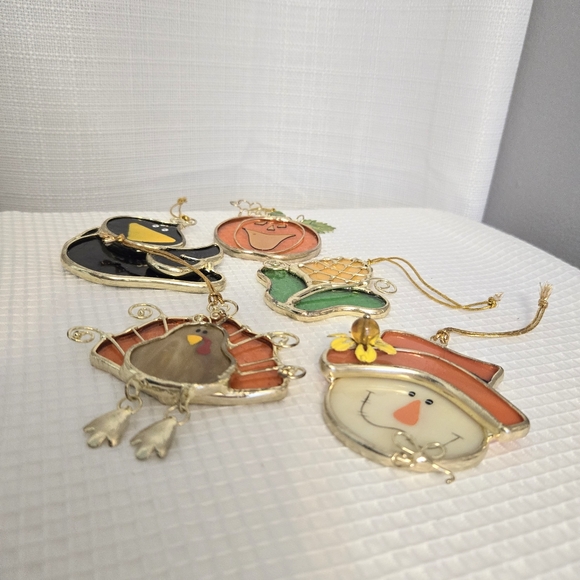 Fall Stained Glass Suncatchers Window Hanging Pumpkin Scarecrow Crow Turkey - Picture 6 of 8